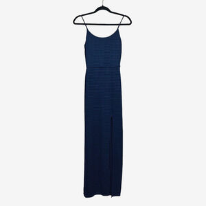 Necessary Objects Womens Maxi Dress Spaghetti Straps Half Lined Slit Navy Sz M*